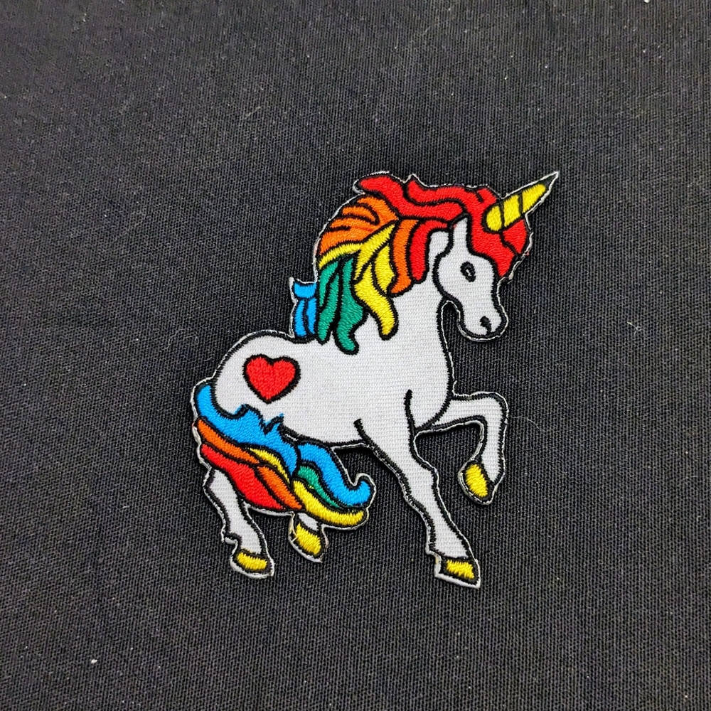 Rainbow Unicorn Embroidered Patch | Heart & Horse Iron On / Sew On